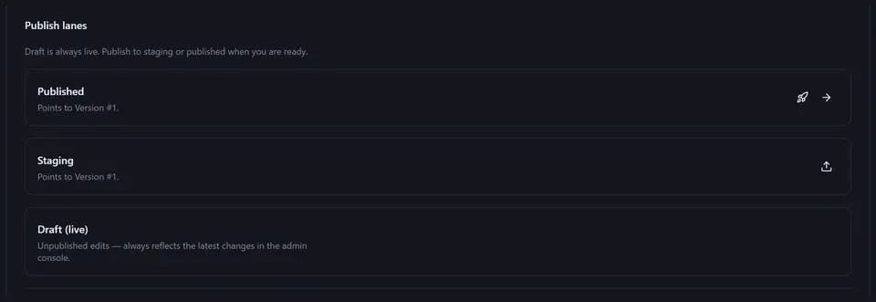 Console view highlighting snapshot and channel releases.